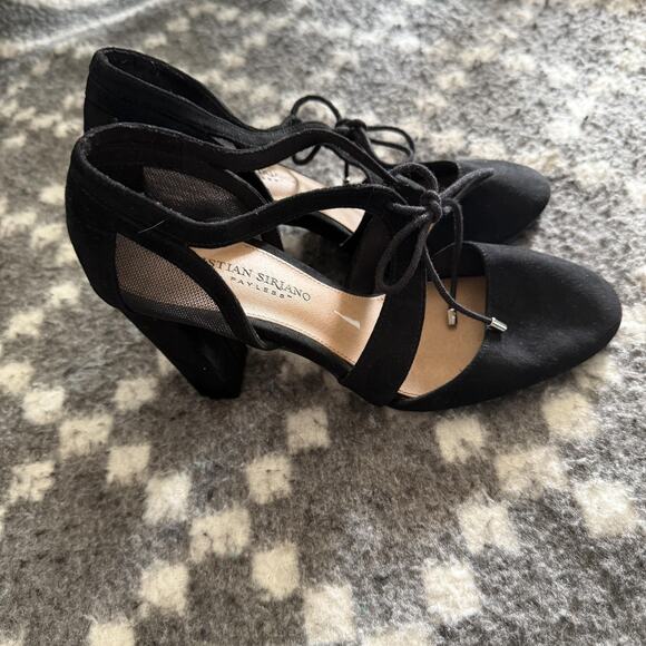 Christian Siriano Shoes Size 7.5 Suede Block Heel Lace Up Mesh Pumps Whimsigoth - Picture 3 of 9